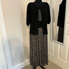 Dress Barn Midi tan/teal dress w/ black jacket size 14