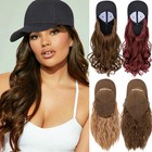 Baseball Hat Multi-colour Cap with Hair Long Wavy Wigs Beanie Hat for Women Warm