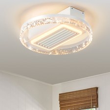 20" Modern White Bladeless LED Ceiling Fan Light Kit Dimmable Fixtures w Remote