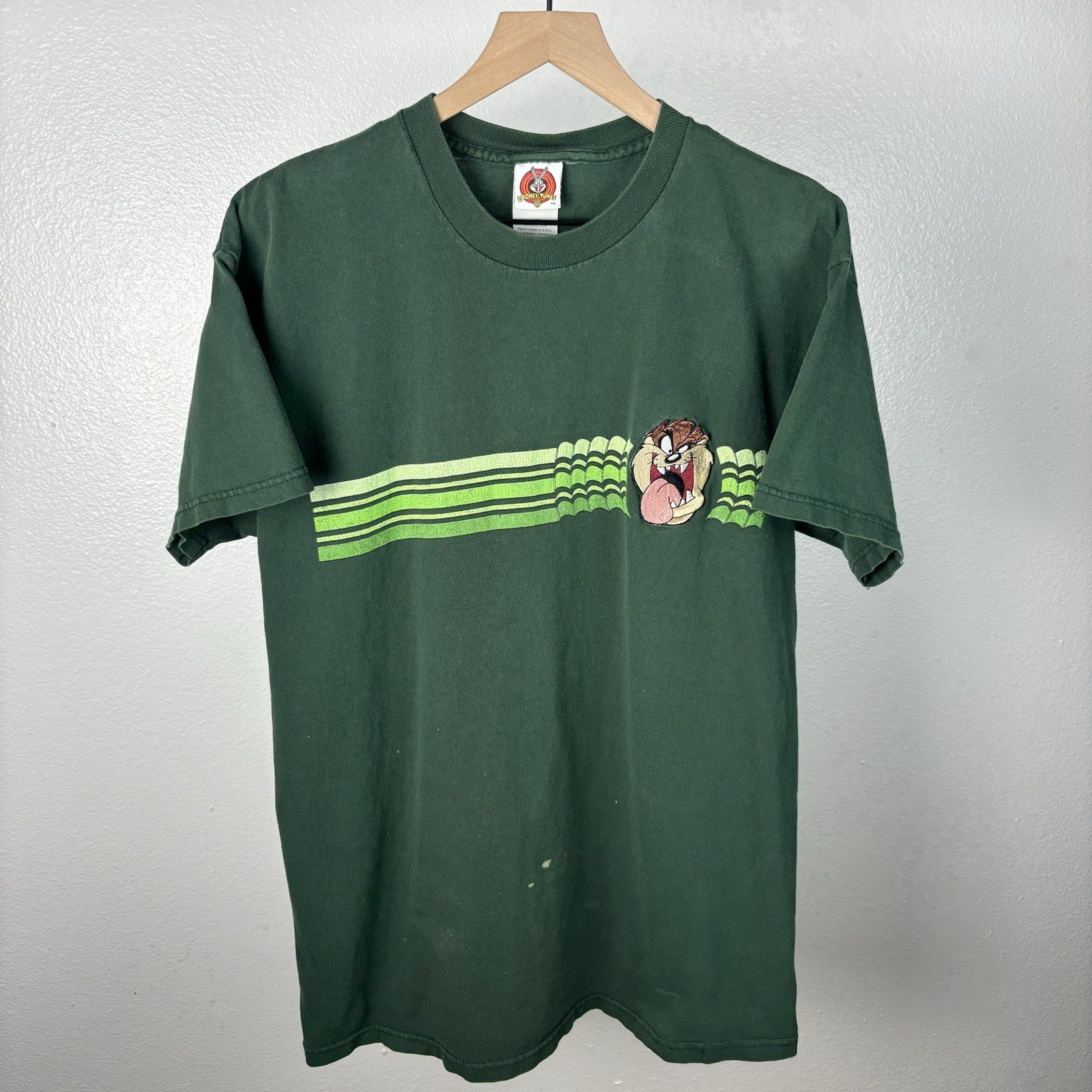 Vintage Looney Tunes Taz Tasmanian Devil Green Embroidered T Shirt Fits Large