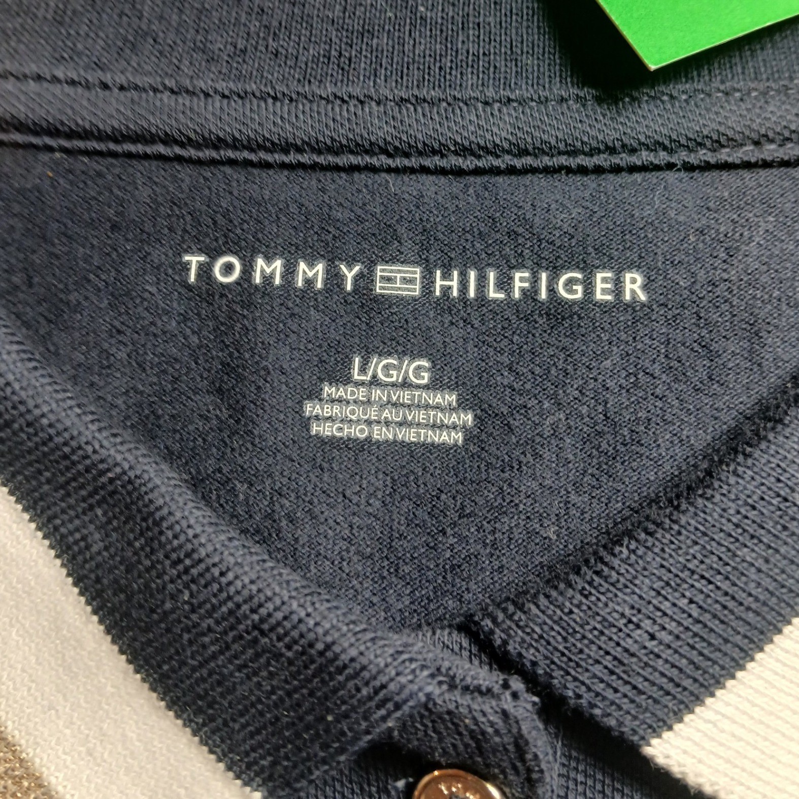 Tommy Hilfiger Heritage Polo Shirt Navy Gold Metallic Stripe Womans Large Preppy thumbnail 9