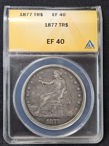 1877 ANACS EF 40 Trade Dollar $1 Silver Coin Certified #5040391