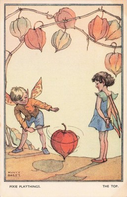 MOLLY BRETT C.W. Faulkner Postkarte Pixie Playthings The Top Fairy Art 1930er Jahre RAR