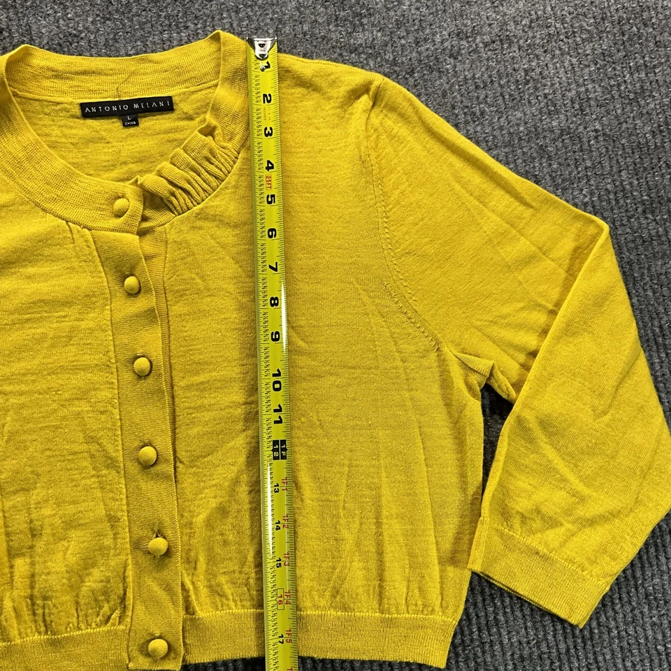 Antonio Melani Sweater Womens Large Yellow Wool Blend Cardigan Button Front Top - Image 4 of 4