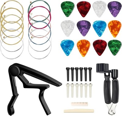 Acoustic Guitar Accessories Kit,Guitar Tool Changing Kit Including Acoustic Stri