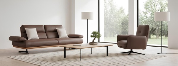Elegantes Sofa Set 3 Sitzer Und Sessel In Braun Kunstleder-image