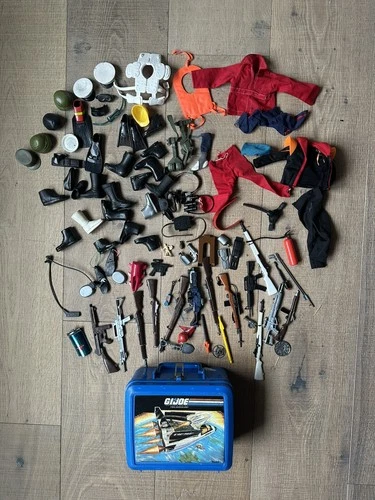 Vintage Gi Joe lunch box Weapons Clothes and Accessories Large Mixed Lot