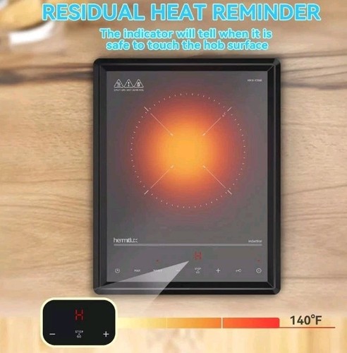 Hermitlux Induction Cooktop, 1800W Fast Heating Portable Hot Gloss Black - NOB - Afbeelding 2 van 8