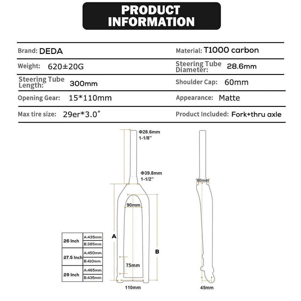 26/27.5/29 in MTB Thru Axle 15*110mm Boost Fork Carbon Rigid Bicycle Front Fork - Image 2 of 4