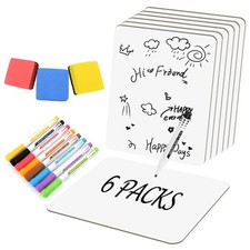 6 Pack 9x12" Small White Board Dry Erase Classroom Pack with Pens Erasers
