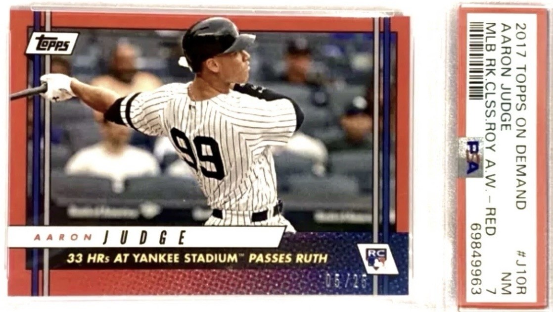AARON JUDGE /25 RED ROOKIE PSA POP 1 2017 TOPPS CARD BREAKS BABE RUTH RECORD view 5