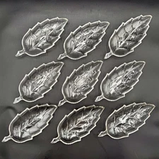 VTG Glass Leaf Shaped 9.75” Salad Relish Tapas Candy Dessert Dishes SET/9