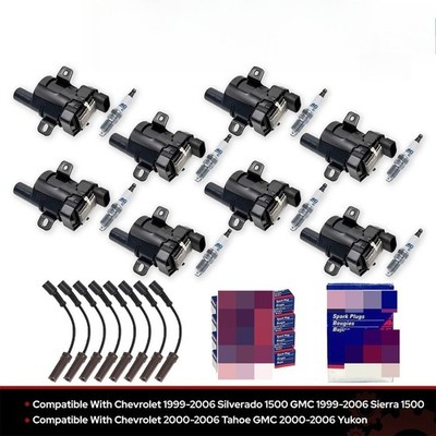 8 Pack UF262 Round Ignition Coil & Wires & Spark Plug for Chevrolet GMC