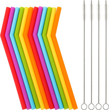 12PCS Silicone Straws 6.6 Reusable Kids Flexible  4 Cleaning Brushes
