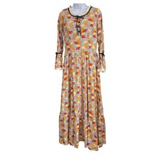 70s Handmade Maxi Dress Prairie Cottagecore Patchwork Bonnet