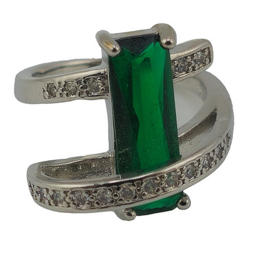 925 Sterlingsilber grüner Smaragdschliff CZ Schleife Wickelring stilvoll Größe 7,75