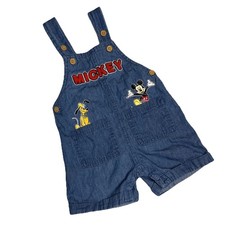 Vintage Disney Baby 3-6 Months Mickey Denim Look Shortalls Overalls Bibs