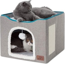Bedsure Cat Beds for Indoor Cats - Large Cat Cave 16.5x16.5x13 inches, Grey