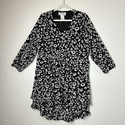 Lady Noiz Babydoll Tunic Top Black White Mesh Ruffle Artsy Lagenlook Fairy 2XL