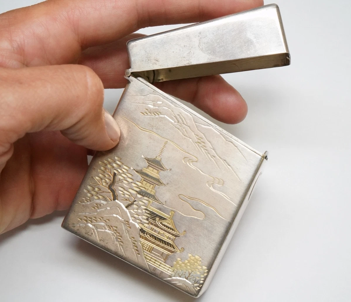 Japanese 1900-1940 Antique US Sterling Silver Cigarette & Vesta
