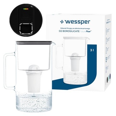 Wasserfilter Kanne Glas 3L Wessper D2 BOROSILICATE FutureFlow 1 Kartusche
