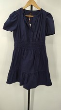Quince Women 100% Organic Cotton Poplin Tiered Mini Dress Navy XS