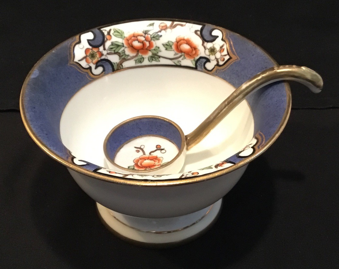 "Cuenco de mayonesa vintage Nippon pintado a mano con cuchara para servir - 5,5"" de diámetro"