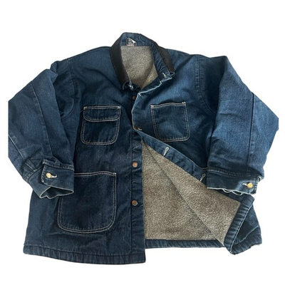 #ad Vintage Denim Chore Jacket Men’s XL Blanket Lined Prison Yard Coat Utility $84.88