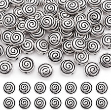 50Pcs Antique Silver Flat round Spiral Spacer Beads 8X8Mm Tibetan Metal Unique B