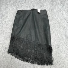 Express Skirt Womens Size 4 NWT Black Fringed Pencil Asymmetrical Faux Leather