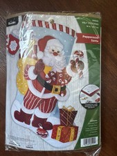 Rare Bucilla Peppermint Santa 18  Felt Christmas Stocking Kit