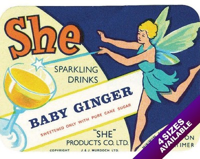 VINTAGE SHE BABY GINGER SPARKLING DRINK OLD AD POSTER ART REAL CANVAS PRINT 