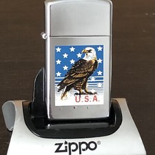 Vintage 1991 Zippo Slim Lighter with Bald Eagle U.S.A. New