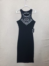 Express Women Dress Small Black Rayon Blend Sleeveless Crew Neck Sequin Midi