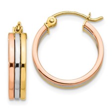 14K Tri-color Gold Hoop Earrings 1.81g, L-18mm, W-4mm Gift for Mother