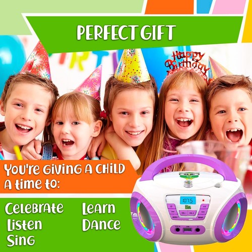 Purple Kids Boombox CD Player with FM Radio & Disco Lights - Batteries Included - Picture 8 of 9