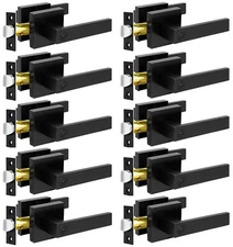 KAMOTA Privacy Door Levers, 10 Pack Matte Black Door Handles Bed and Bath Doo...