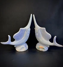 Rosemeade Blue Swordfish Salt & Pepper Shakers North Dakota Pottery Sailfish 4”