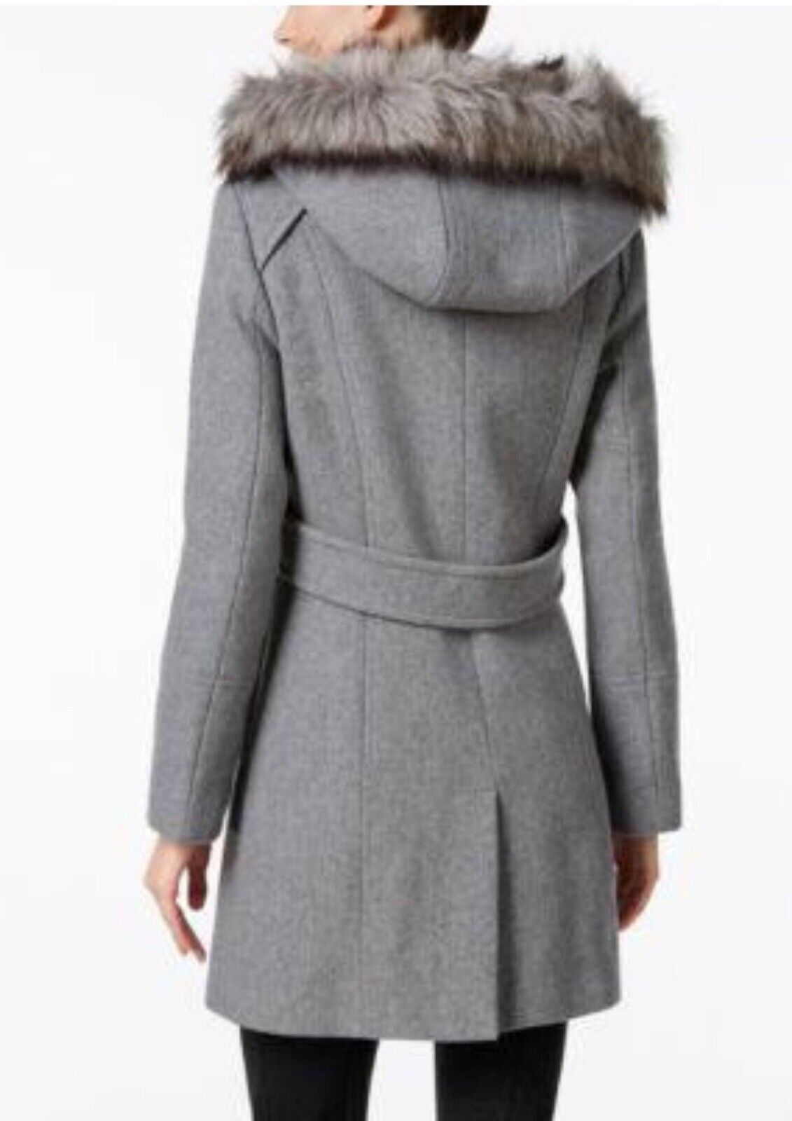 CALVIN KLEIN FAUX-FUR-TRIM WOOL-BLEND WALKER COAT SIZE US L UK 16 RRP $400  192351647277 | eBay