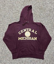 Vintage 80s Central Michigan Champion Hoodie Size Medium Chippewas Flock Print