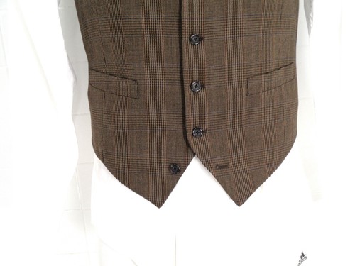 Men's Glen Plaid Vest Daniel Cremieux Brown Wool Tweed Waist Coat Size Medium - Picture 8 of 24
