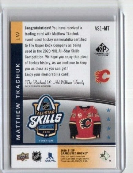 2020-21 SP Game Used All Star Skills AS1-MT Matthew Tkachuk Calgary Flames (SP) - Image 2 of 2