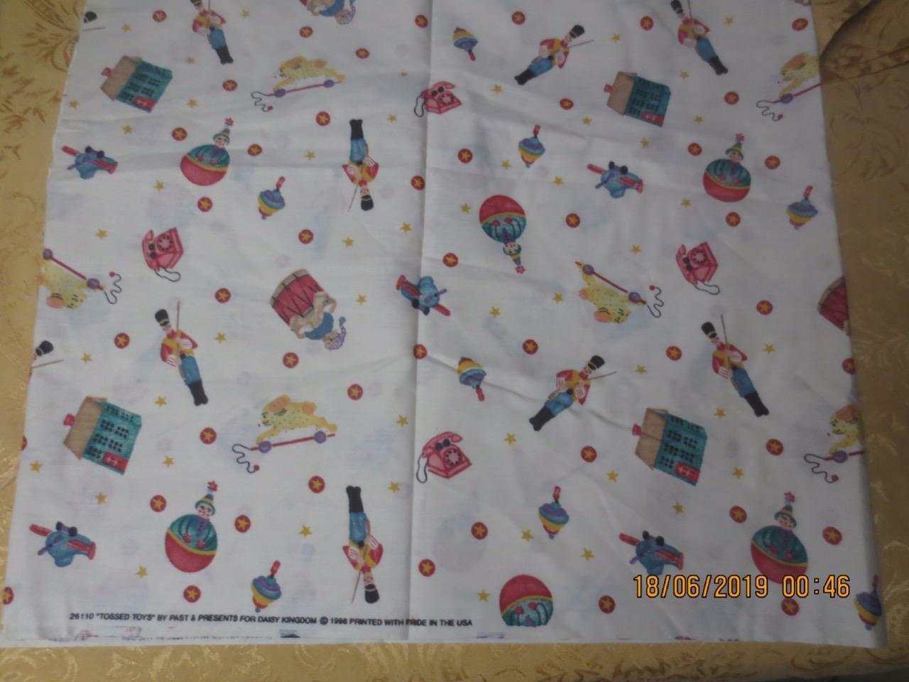 Vintage Daisy Kingdom 1996 Tossed Toys on Ivory Christmas Cotton Fabric 2 yds