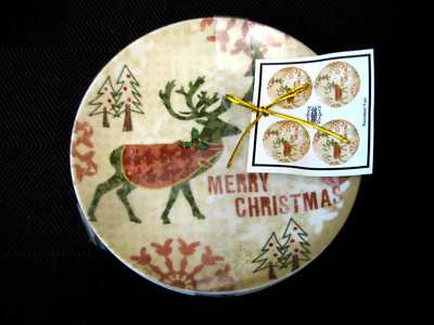 NWT 222 FIFTH SET/4 Christmas Reindeer Fun Appetizer Dessert