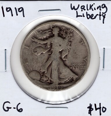 1919 50C Walking Liberty Silver Half Dollar G+ Good+ Condition Better ...