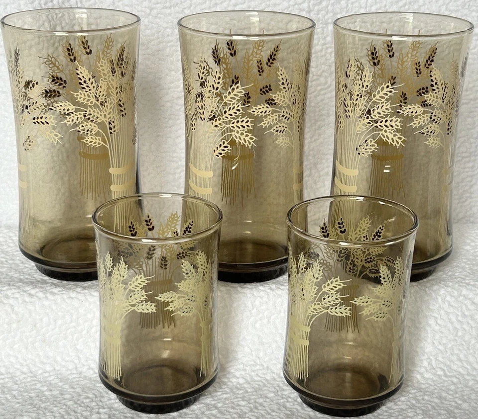 Libbey’s Franco 3 vasos de agua y 2 vasos de jugo patrón de choque de trigo MCM Foto 2 de 4