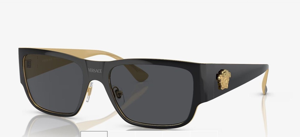 Versace Sunglasses VE 2262 1433/87 Polished Black Metal on Pale Gold w/case