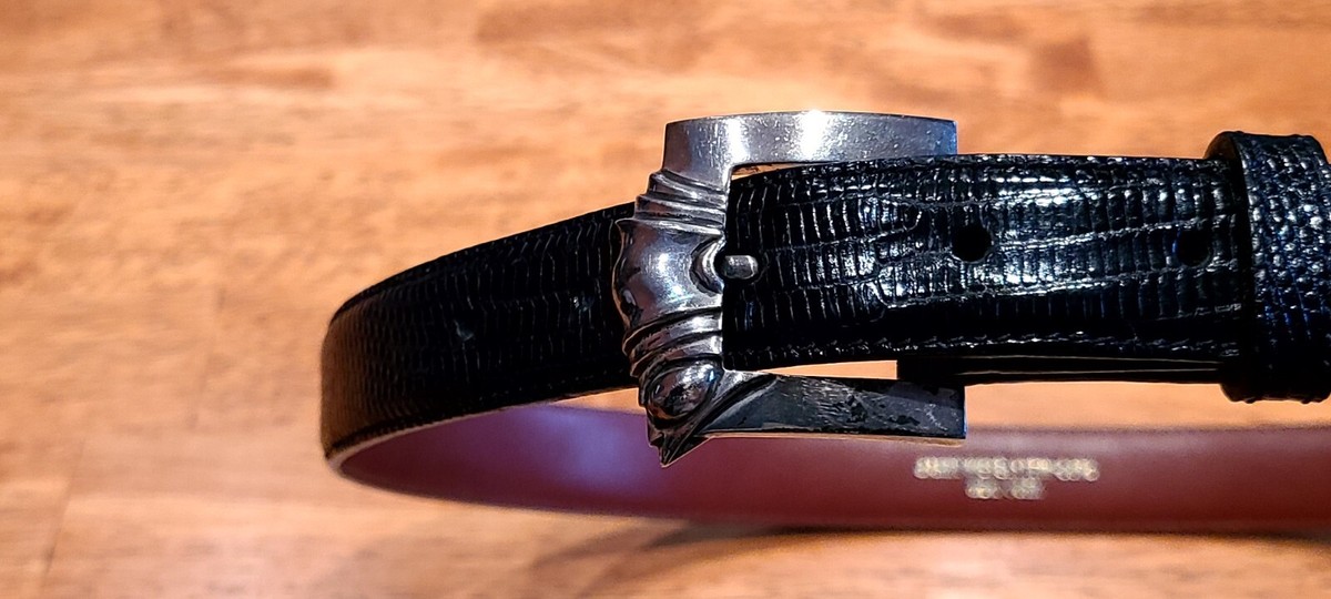 Kieselstein-Cord Black Lizard & Sterling Sliver Buckle Belt 