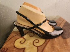 Life Stride Womens sz 9M Black Faux Patent Strappy Peep Toe Heels 36