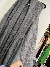 LUNYA SOFT FINE GRAY WOOL CABLE KNIT COMFY COZY SWEATER MAXI ROBE COAT M/L$498